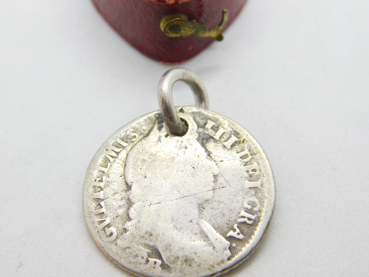 King William III Sterling Silver Shilling Coin Fob or Pendant Antique c1698