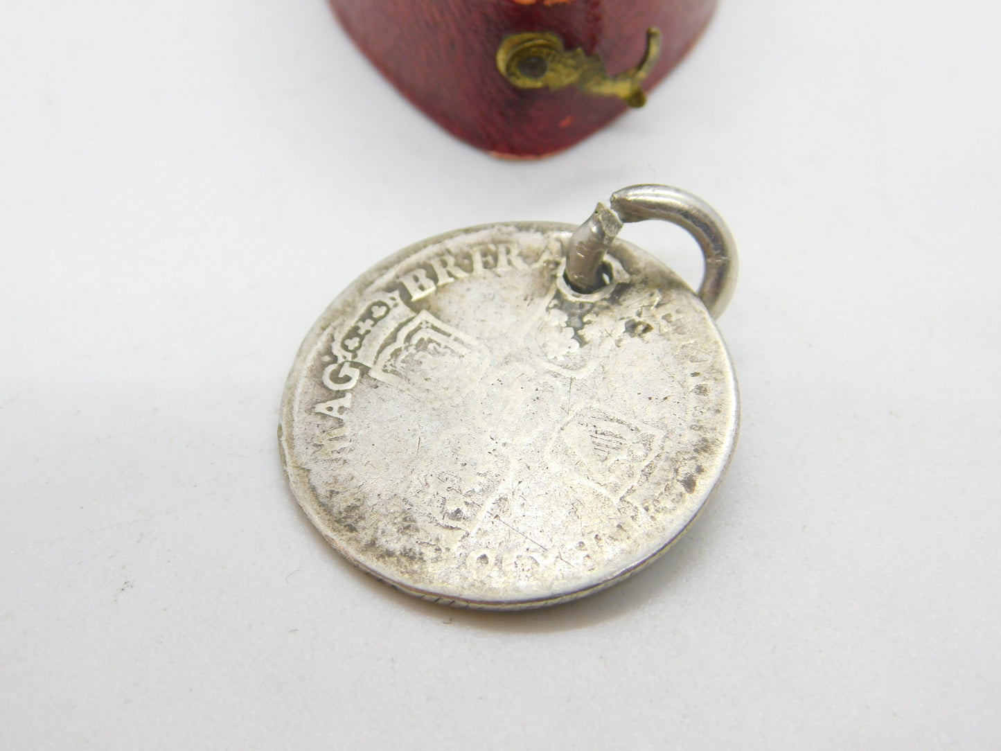 King William III Sterling Silver Shilling Coin Fob or Pendant Antique c1698