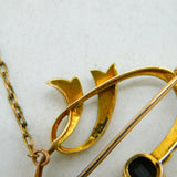 Edwardian 15ct Gold, Emerald Cut Tourmaline, Seed Pearl Spray Brooch Antique c1910