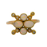 Victorian 18ct Yellow Gold, Opal & Seed Pearl Starburst Ring Antique c1880s