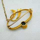 Edwardian 15ct Gold, Emerald Cut Tourmaline, Seed Pearl Spray Brooch Antique c1910