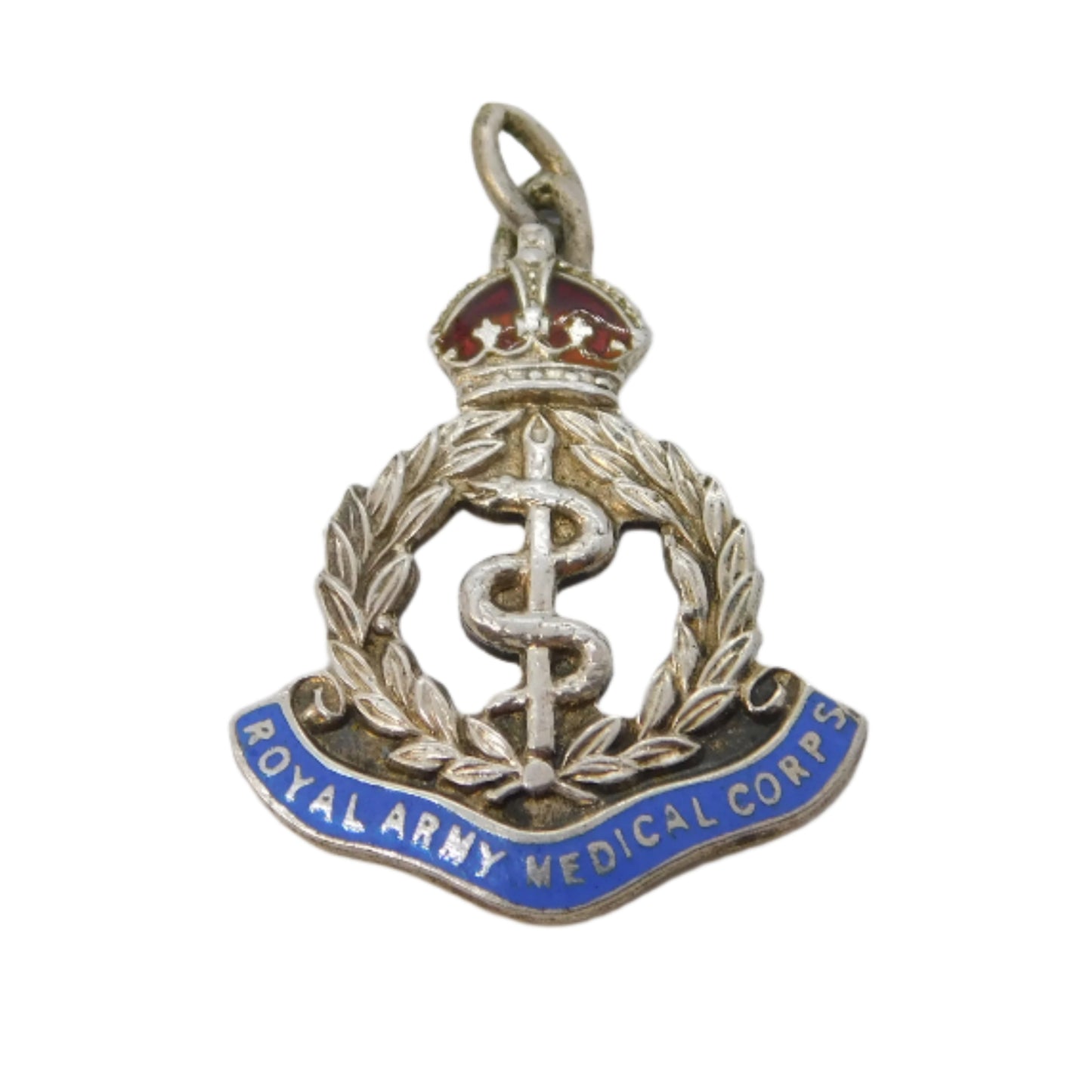 WWII Sterling Silver Enamel Royal Army Medical Corps Pendant Antique c1940
