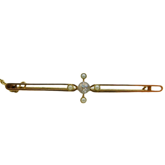Edwardian 18ct Gold, 0.2ct Diamond & Seed Pearl Floral Brooch Antique c1910