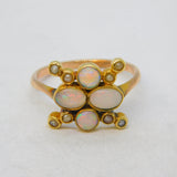 Victorian 18ct Yellow Gold, Opal & Seed Pearl Starburst Ring Antique c1880s