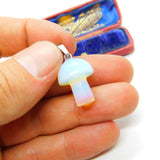 Sterling Silver & Carved Natural Opal Stone Mushroom Pendant Vintage c1980