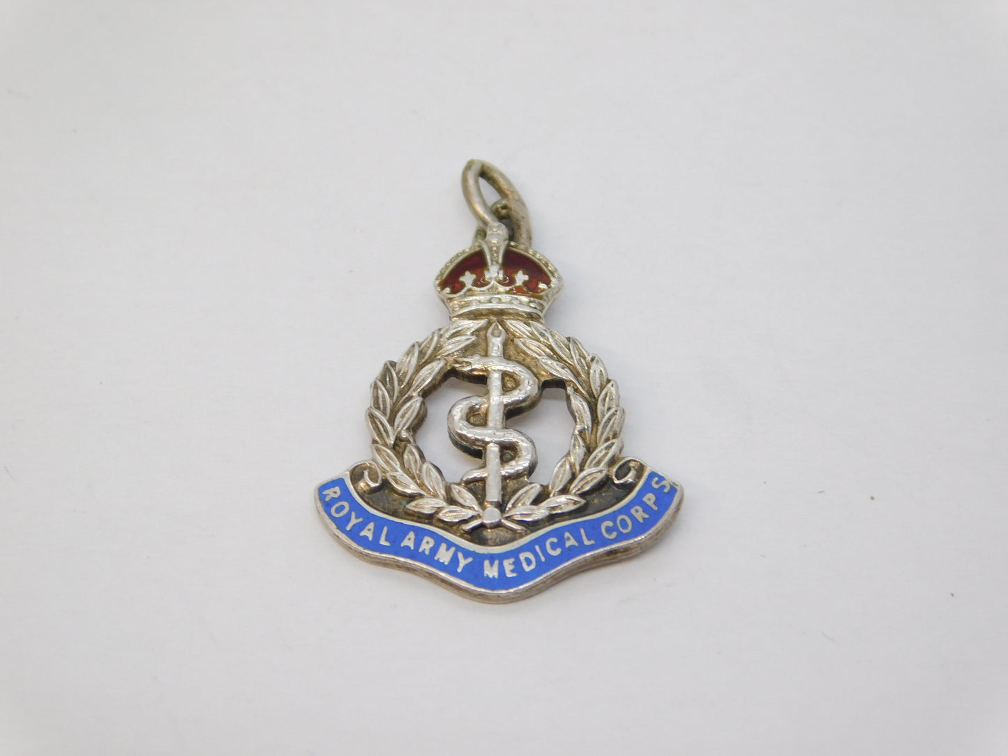 WWII Sterling Silver Enamel Royal Army Medical Corps Pendant Antique c1940