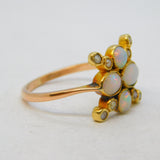 Victorian 18ct Yellow Gold, Opal & Seed Pearl Starburst Ring Antique c1880s