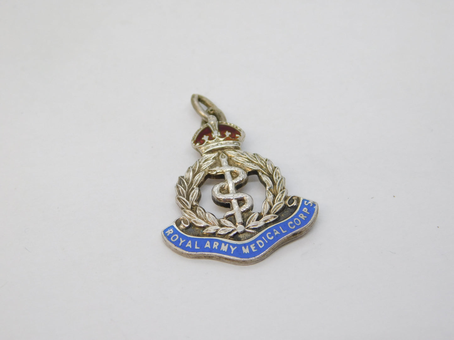 WWII Sterling Silver Enamel Royal Army Medical Corps Pendant Antique c1940