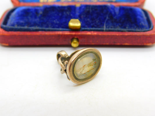 Running Fox Intaglio Seal 9ct Gold Cased Fob Pendant Antique Georgian c182