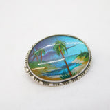 TLM Sterling Silver Morpho Butterfly Wing Island Scene Brooch Antique c1920 Deco