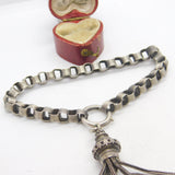 Victorian Sterling Silver Albertina Tassel Fob Bracelet Antique c1860 7" Length