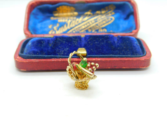 9ct Yellow Gold & Colourful Enamel Cornucopia Charm Vintage 1983 London