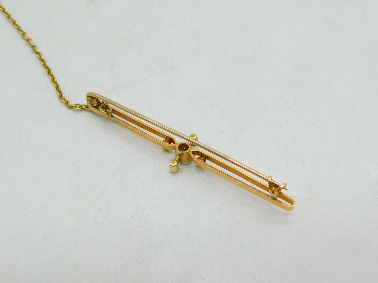 Edwardian 18ct Gold, 0.2ct Diamond & Seed Pearl Floral Brooch Antique c1910