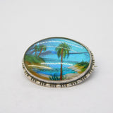 TLM Sterling Silver Morpho Butterfly Wing Island Scene Brooch Antique c1920 Deco