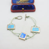 Mexican Sterling Silver & Blue Enamel Abstract Panel Bracelet Vintage c1970