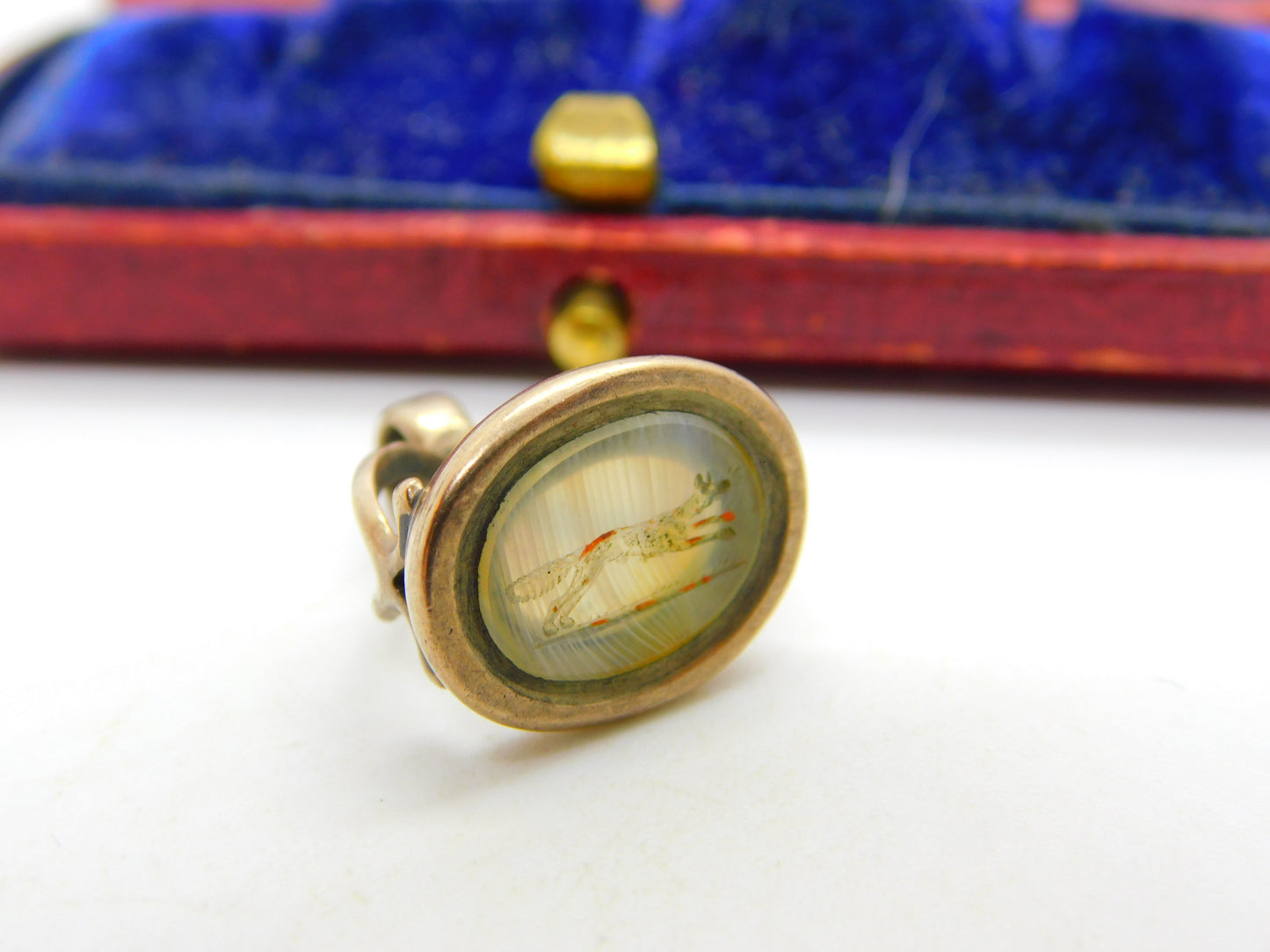 Running Fox Intaglio Seal 9ct Gold Cased Fob Pendant Antique Georgian c182