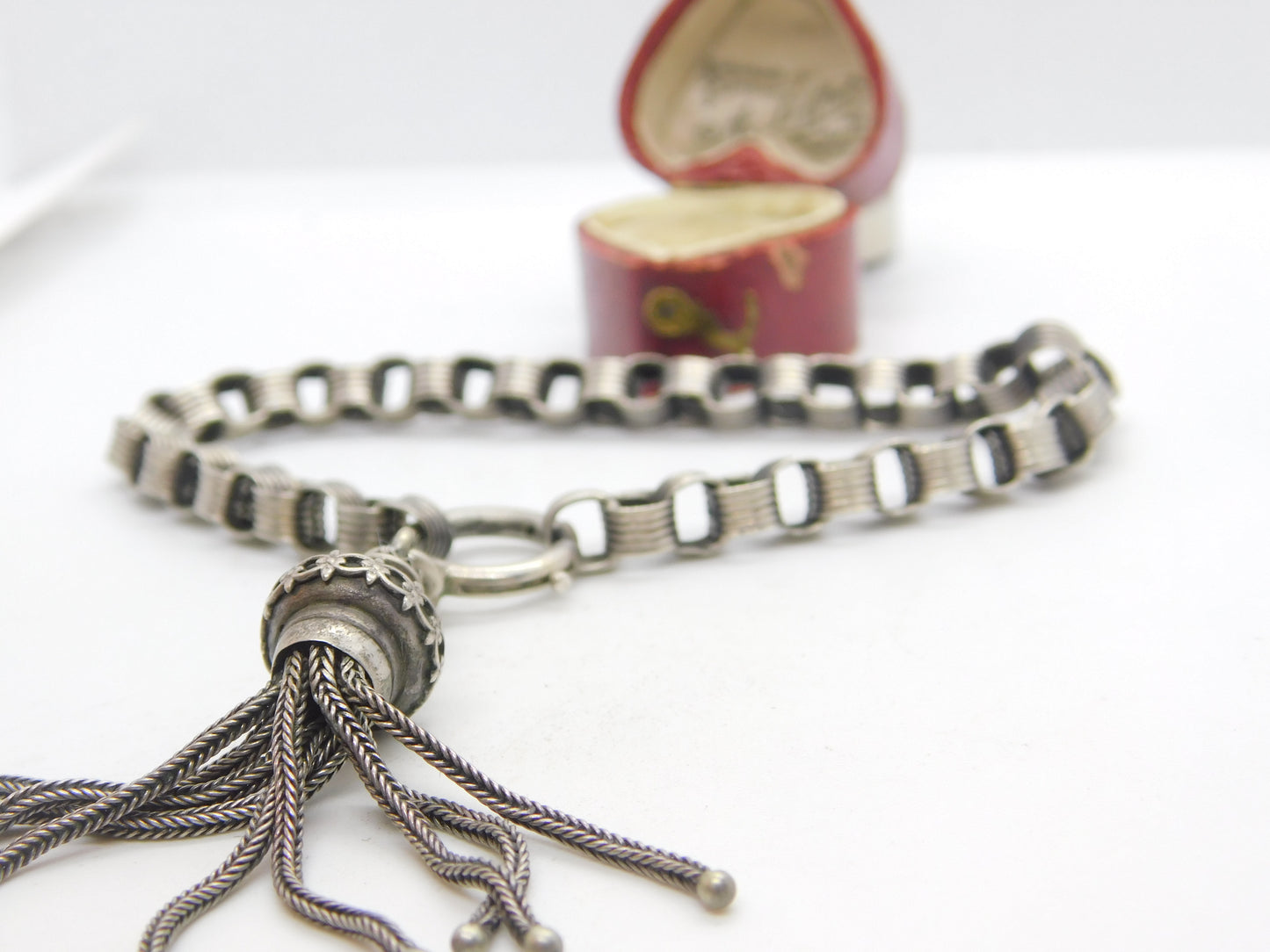 Victorian Sterling Silver Albertina Tassel Fob Bracelet Antique c1860 7" Length