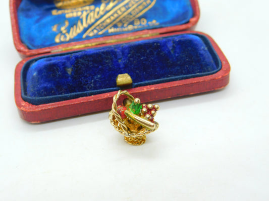 9ct Yellow Gold & Colourful Enamel Cornucopia Charm Vintage 1983 London