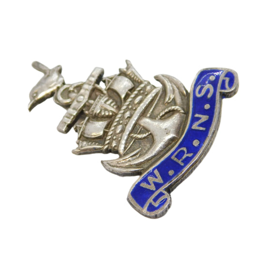 WWII Sterling Silver Enamel Womens Royal Navy Service Sweetheart Brooch Antique