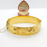 Victorian Style 9ct Yellow Gold on Metal Core Floral Bangle Bracelet Antique