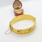 Victorian Style 9ct Yellow Gold on Metal Core Floral Bangle Bracelet Antique