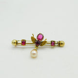 Edwardian 9ct Gold, Almandine Garnet & Pearl Insect Brooch Antique c1910