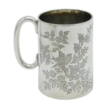 Victorian Sterling Silver Swallow & Flower Pattern Christening Mug Antique