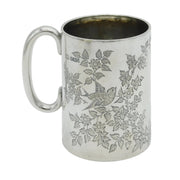 Victorian Sterling Silver Swallow & Flower Pattern Christening Mug Antique