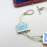 Mexican Sterling Silver & Blue Enamel Abstract Panel Bracelet Vintage c1970