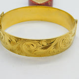 Victorian Style 9ct Yellow Gold on Metal Core Floral Bangle Bracelet Antique