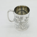 Victorian Sterling Silver Swallow & Flower Pattern Christening Mug Antique