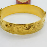Victorian Style 9ct Yellow Gold on Metal Core Floral Bangle Bracelet Antique