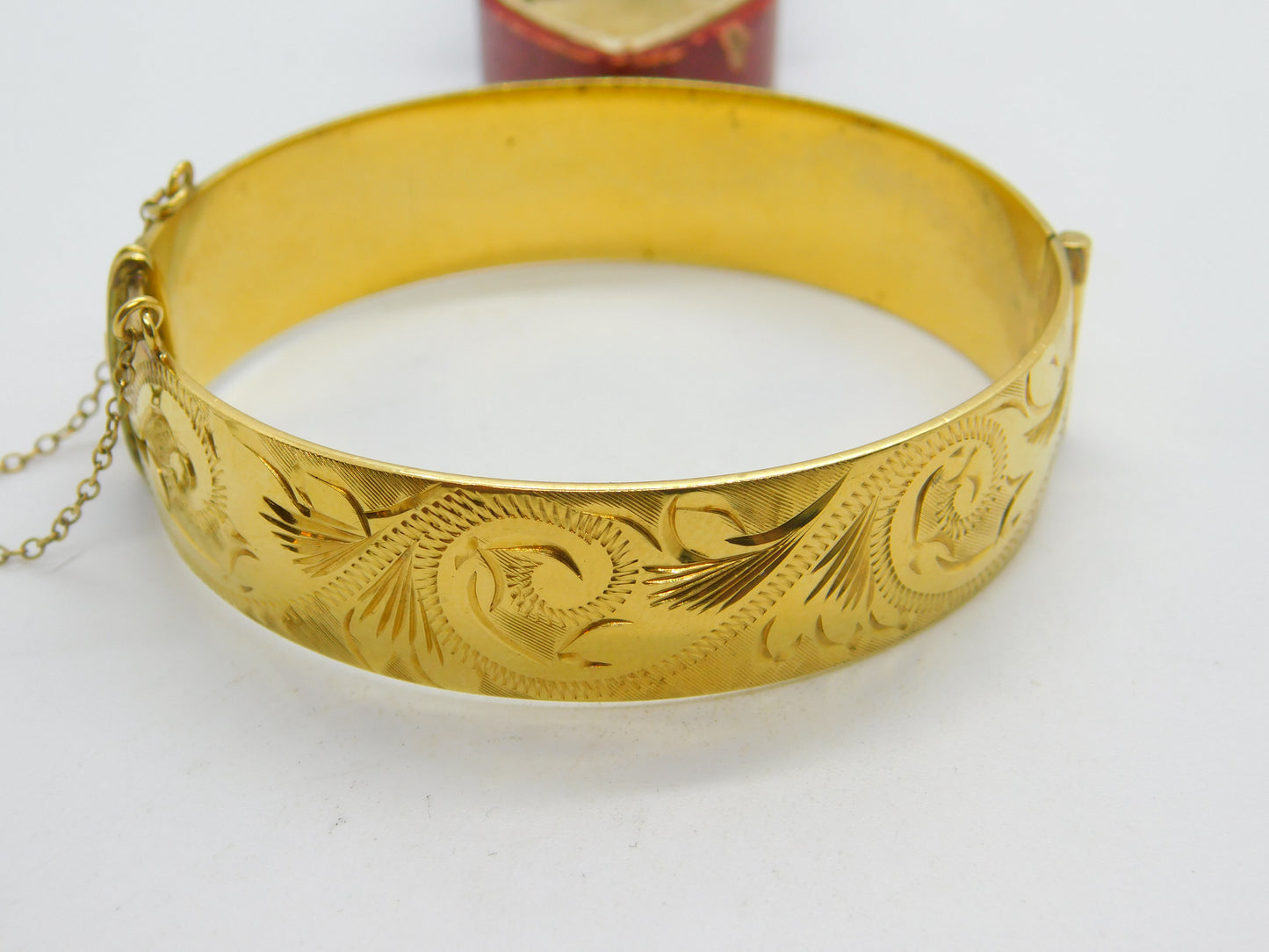 Victorian Style 9ct Yellow Gold on Metal Core Floral Bangle Bracelet Antique