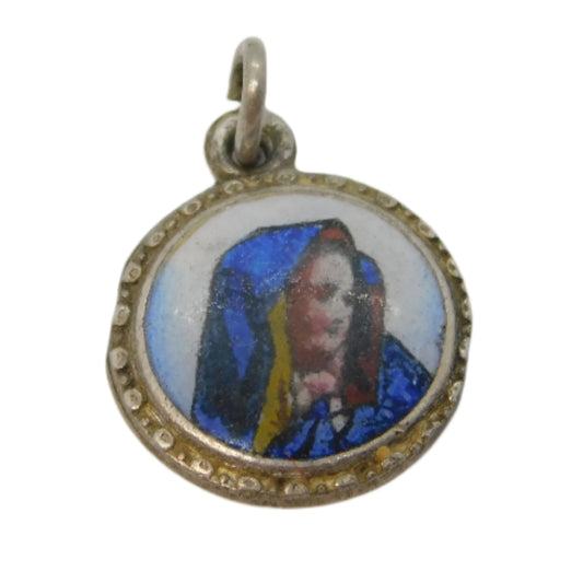 19th Century German .900 Silver Enamel 'Gott Schütze Dich' Religious Charm c1880