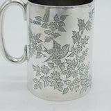 Victorian Sterling Silver Swallow & Flower Pattern Christening Mug Antique