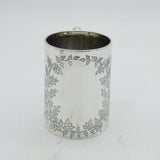 Victorian Sterling Silver Swallow & Flower Pattern Christening Mug Antique