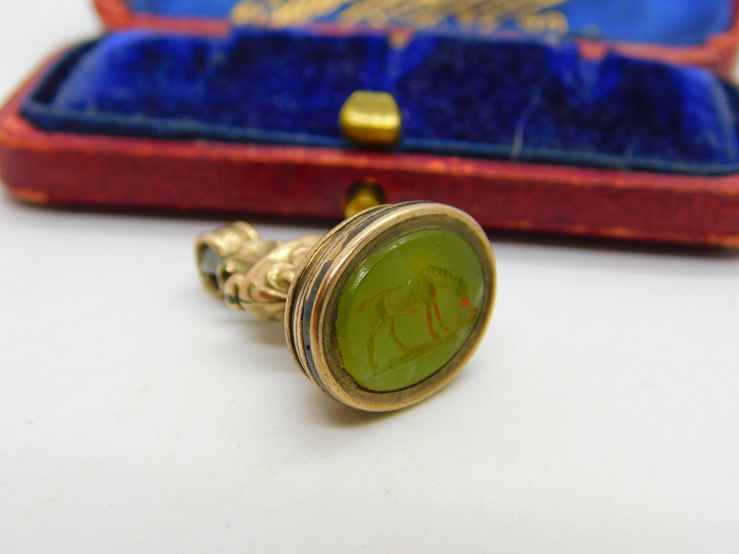 Horse Intaglio Agate Seal 9ct Gold Cased Fob Pendant Antique Georgian c1820