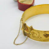 Victorian Style 9ct Yellow Gold on Metal Core Floral Bangle Bracelet Antique