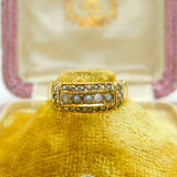 Victorian 15ct Gold & 27 Seed Pearl Mourning Ring Antique 1884 Birmingham