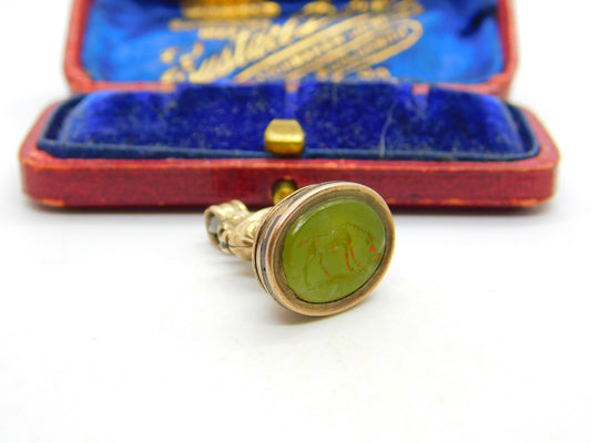 Horse Intaglio Agate Seal 9ct Gold Cased Fob Pendant Antique Georgian c1820