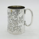 Victorian Sterling Silver Swallow & Flower Pattern Christening Mug Antique