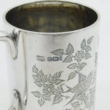 Victorian Sterling Silver Swallow & Flower Pattern Christening Mug Antique
