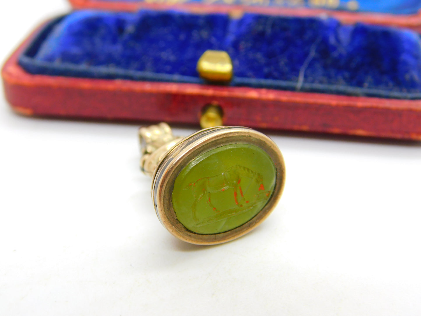 Horse Intaglio Agate Seal 9ct Gold Cased Fob Pendant Antique Georgian c1820