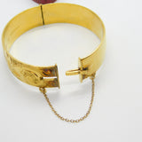 Victorian Style 9ct Yellow Gold on Metal Core Floral Bangle Bracelet Antique