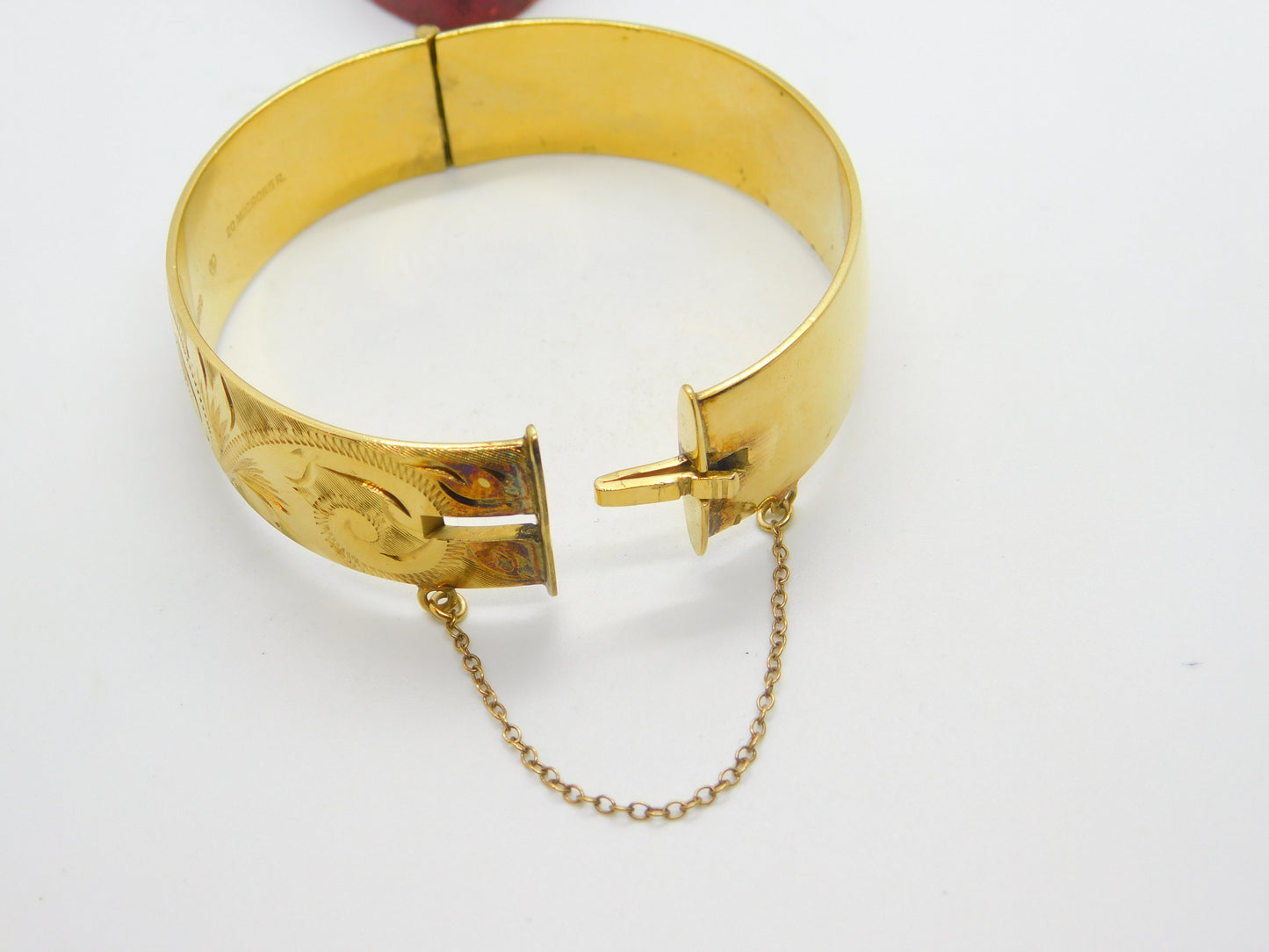 Victorian Style 9ct Yellow Gold on Metal Core Floral Bangle Bracelet Antique