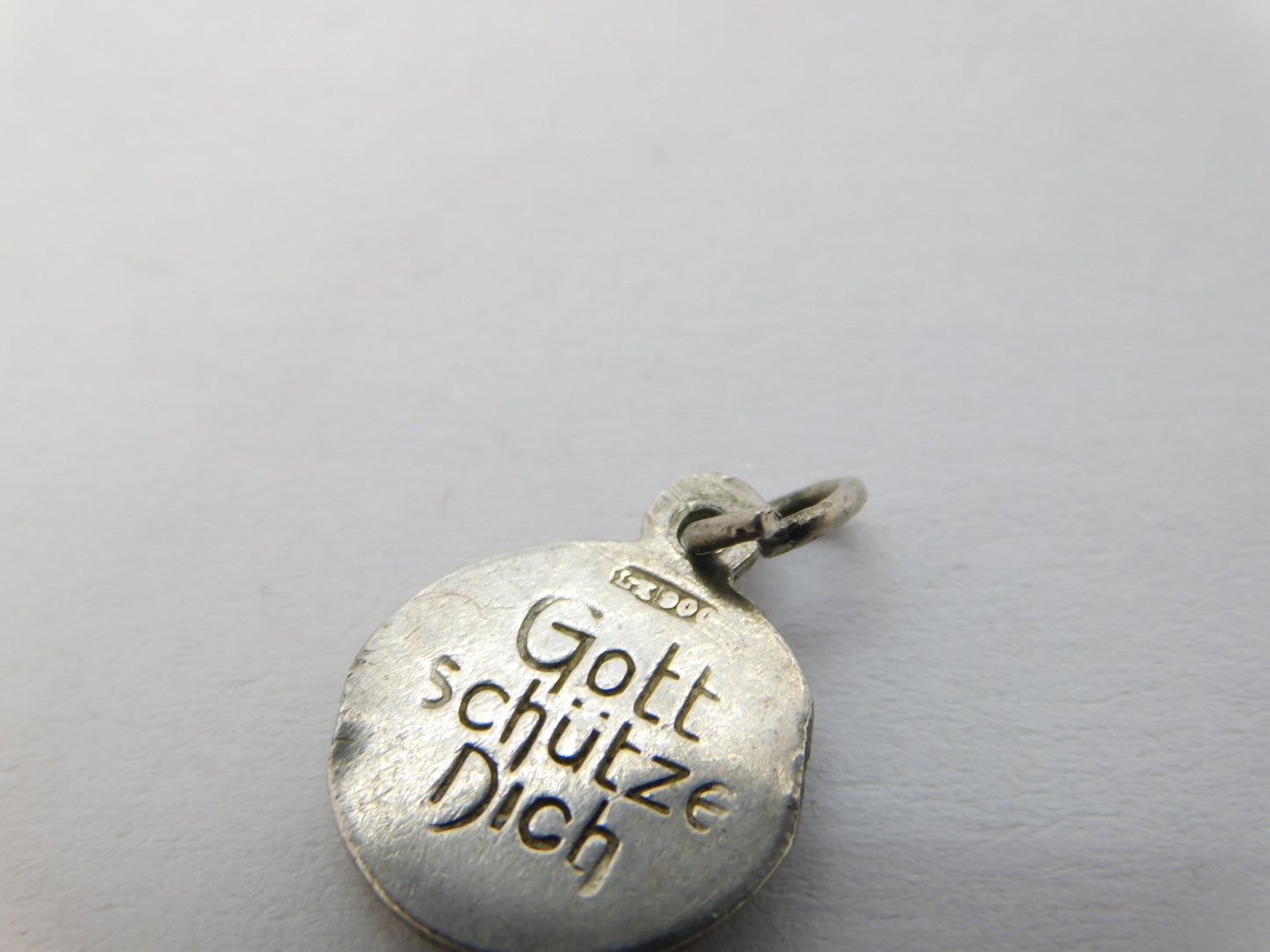 19th Century German .900 Silver Enamel 'Gott Schütze Dich' Religious Charm c1880