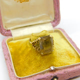 9ct Yellow Gold & Modernist Bubble Shoulder Emerald Cut Citrine Ring 1977