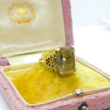 9ct Yellow Gold & Modernist Bubble Shoulder Emerald Cut Citrine Ring 1977