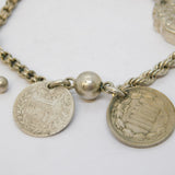 19th Century Sterling Silver Albertina Bracelet with Charms Antique c1860