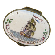 Georgian Bilston Enamel Patch Box 'A Trifle from Wantage' Antique c1800